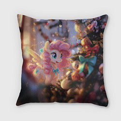 Подушка квадратная Милая новогодняя лошадка с крыльями, цвет: 3D-принт