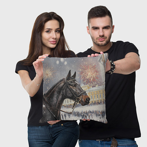 Подушка квадратная Конь на фоне салюта / 3D-принт – фото 3