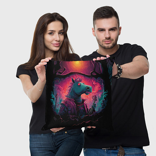 Подушка квадратная Лошадь рок стиль / 3D-принт – фото 3