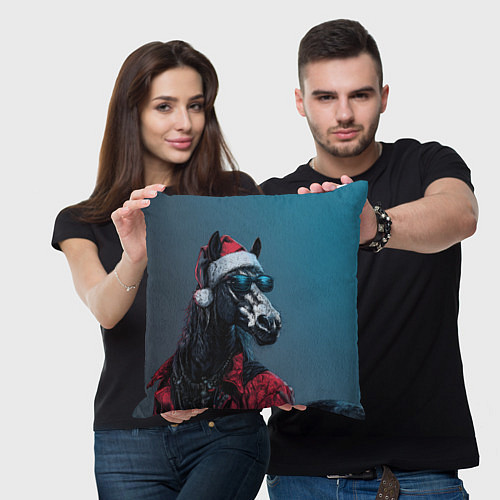 Подушка квадратная Лошадь в новогоднем стиле / 3D-принт – фото 3