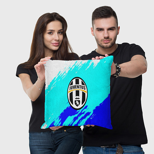 Подушка квадратная Ювентус краски штрихи текстура / 3D-принт – фото 3