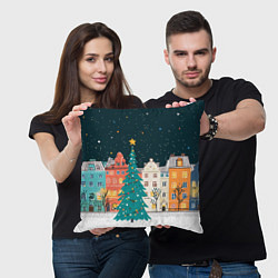 Подушка квадратная Новогодняя ночь в городе, цвет: 3D-принт — фото 2
