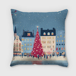 Подушка квадратная Новогоднее гуляние у красной елки, цвет: 3D-принт