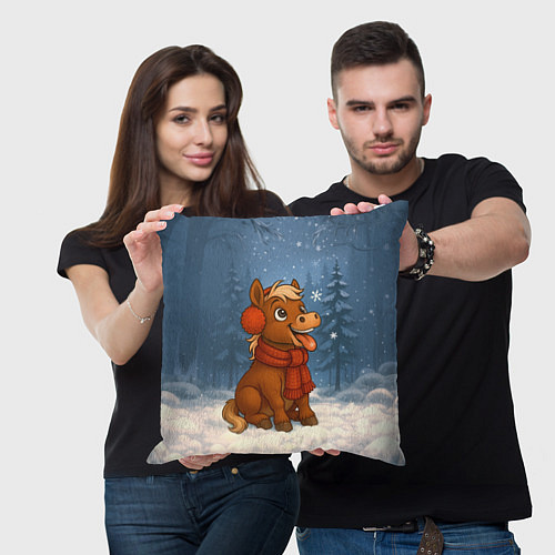 Подушка квадратная Лошадка ловит снежинку / 3D-принт – фото 3