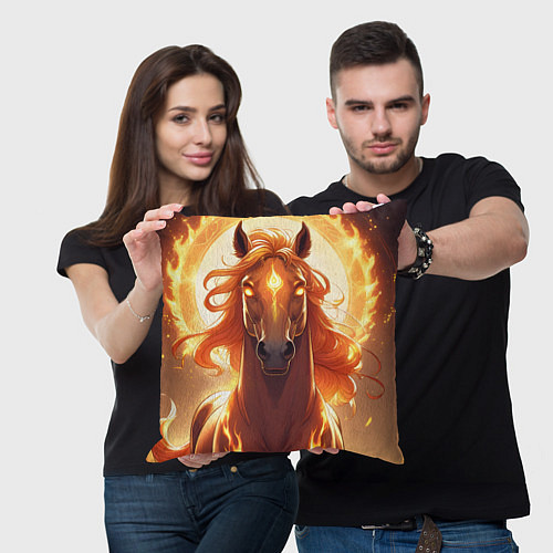 Подушка квадратная Огненная лошадь в свечении / 3D-принт – фото 3