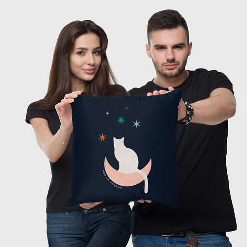 Подушка квадратная Кот, ночь и звезды Еще не поздно / 3D-принт – фото 3