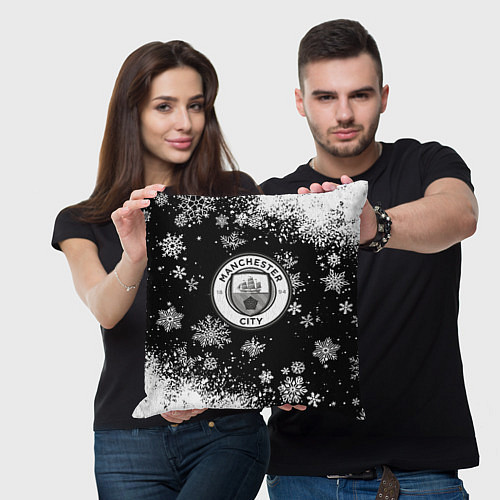 Подушка квадратная Манчестер сити снежинки новый год / 3D-принт – фото 3