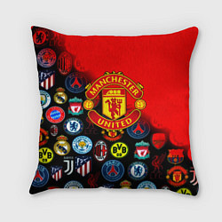 Подушка квадратная Манчестер Юнайтед логотипы команд, цвет: 3D-принт