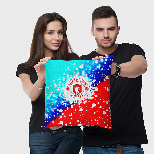 Подушка квадратная Манчестер Юнайтед неон / 3D-принт – фото 3