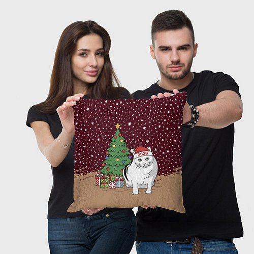 Подушка квадратная Кот Бендер и ёлка / 3D-принт – фото 3