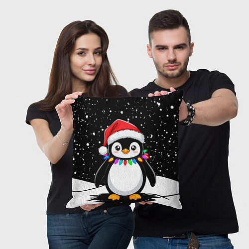 Подушка квадратная Пингвин в шапке Санты / 3D-принт – фото 3