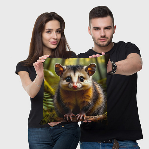 Подушка квадратная Опоссум в летнем лесу / 3D-принт – фото 3