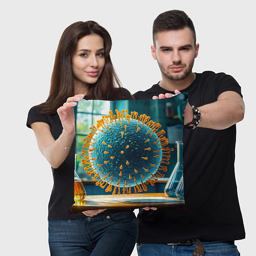 Подушка квадратная Вирус в лаборатории / 3D-принт – фото 3