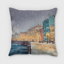 Подушка квадратная Санкт-Петербург - снегопад, цвет: 3D-принт