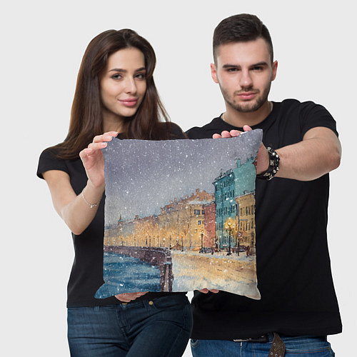 Подушка квадратная Санкт-Петербург - снегопад / 3D-принт – фото 3