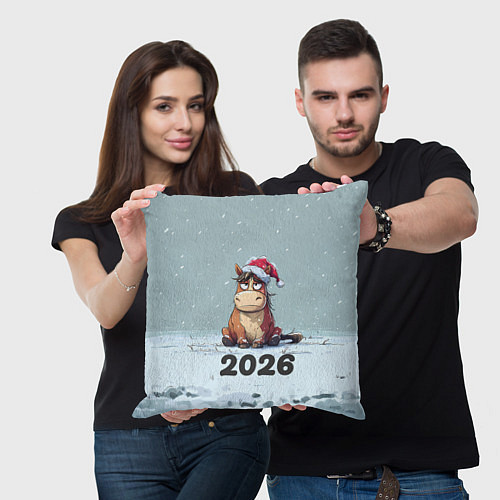 Подушка квадратная Уставшая лошадка 2026 / 3D-принт – фото 3