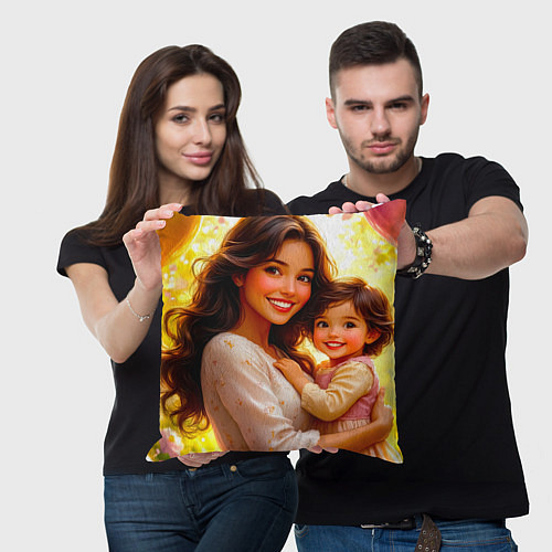 Подушка квадратная Мама и дочка: мгновение счастья / 3D-принт – фото 3