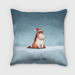 Подушка квадратная Лошадь сидит на снегу, цвет: 3D-принт