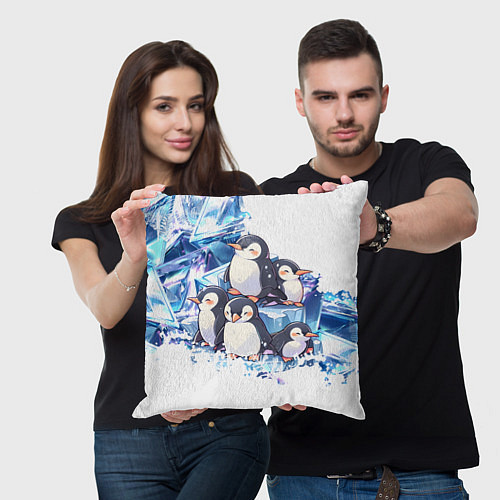 Подушка квадратная Пингвины и лёд / 3D-принт – фото 3