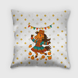 Подушка квадратная Якутская лошадь празднует Новый год
