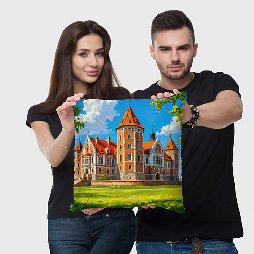 Подушка квадратная Великолепие Мирского замка / 3D-принт – фото 3