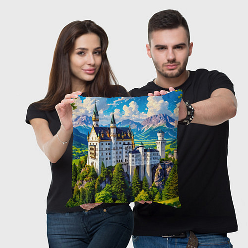 Подушка квадратная Сказочный Нойшванштайн / 3D-принт – фото 3