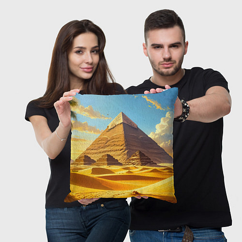 Подушка квадратная Величие пирамид на закате / 3D-принт – фото 3