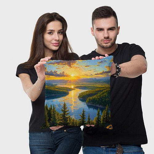 Подушка квадратная Золотой путь реки / 3D-принт – фото 3