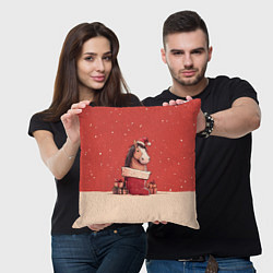 Подушка квадратная Лошадка в новогоднем сапоге, цвет: 3D-принт — фото 2