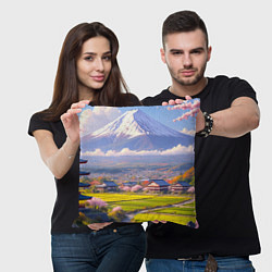 Подушка квадратная Сакура у подножия Фудзиямы, цвет: 3D-принт — фото 2