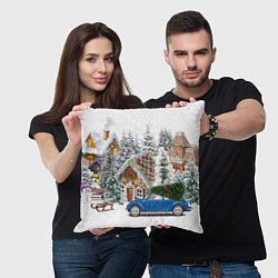 Подушка квадратная Машина стоит рядом с украшенными домами перед Новы, цвет: 3D-принт — фото 2