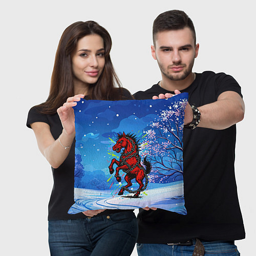 Подушка квадратная Красная Новогодняя лошадь 2026 / 3D-принт – фото 3