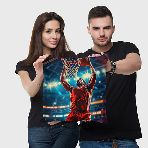 Подушка квадратная Взлёт к кольцу слэм-данк / 3D-принт – фото 3