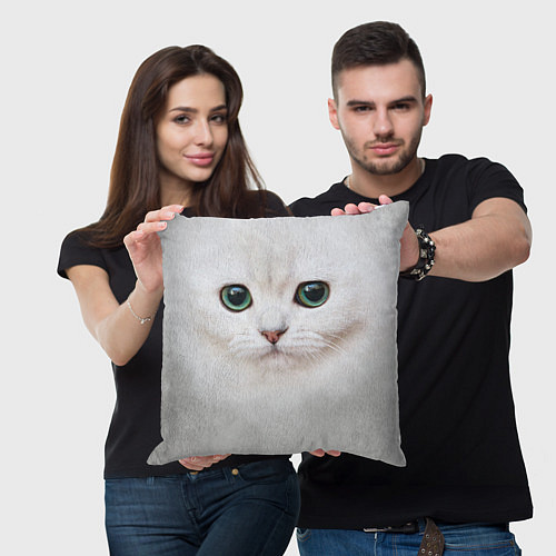 Подушка квадратная Белый котик / 3D-принт – фото 3