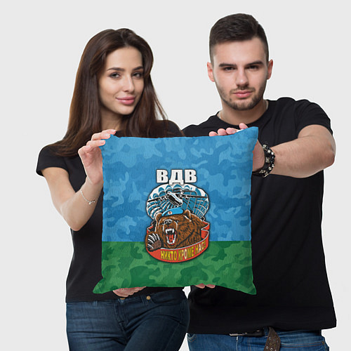 Подушка квадратная ВДВ медведь - никто кроме нас / 3D-принт – фото 3