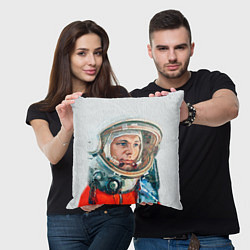 Подушка квадратная Гагарин в полете, цвет: 3D-принт — фото 2