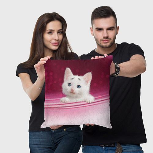 Подушка квадратная Белый котёнок / 3D-принт – фото 3