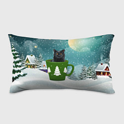Подушка-антистресс Черный кот в кружке, цвет: 3D-принт