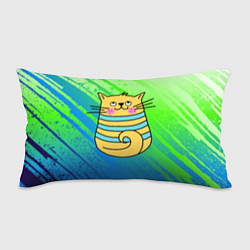 Подушка-антистресс Желтый кот в зеленую полоску, цвет: 3D-принт