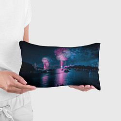 Подушка-антистресс Неоновый салют над рекой ночью - Синий, цвет: 3D-принт — фото 2