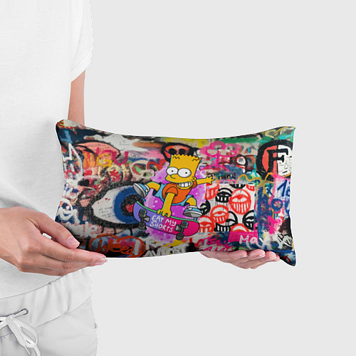 Подушка-антистресс Скейтбордист Барт Симпсон на фоне стены с граффити / 3D-принт – фото 3