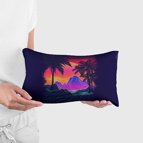 Подушка-антистресс Тропический остров с пальмами ретро иллюстрация / 3D-принт – фото 3