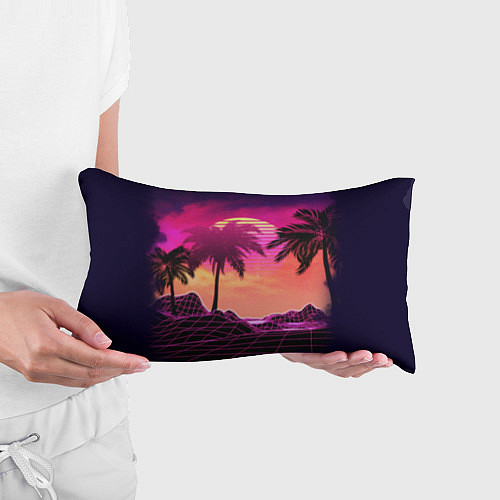 Подушка-антистресс Пальмы и пляж в розовом закате ретро дизайн / 3D-принт – фото 3