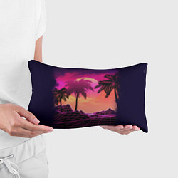 Подушка-антистресс Пальмы и пляж в розовом закате ретро дизайн, цвет: 3D-принт — фото 2