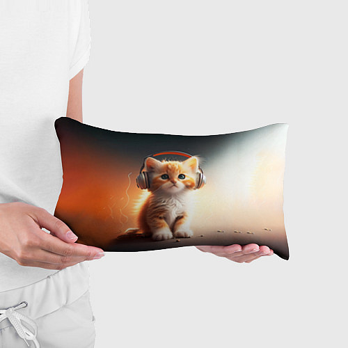 Подушка-антистресс Милый рыжий котёнок в наушниках / 3D-принт – фото 3
