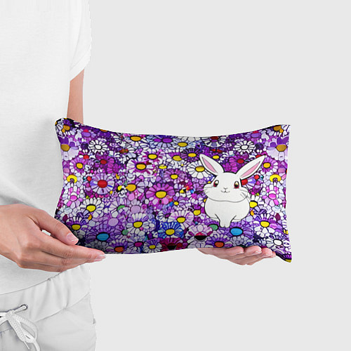 Подушка-антистресс Веселый кролик в фиолетовых ромашках / 3D-принт – фото 3