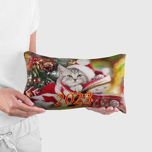 Подушка-антистресс Котенок в новогодней шапочке / 3D-принт – фото 3
