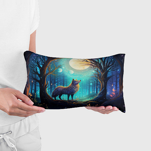 Подушка-антистресс Волк в ночном лесу в folk art стиле / 3D-принт – фото 3