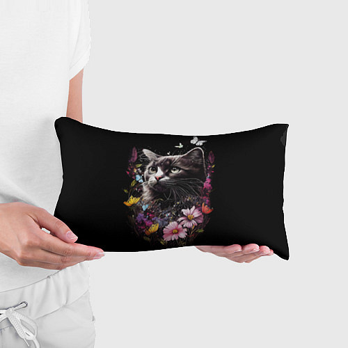 Подушка-антистресс Черный кот на летнем лугу / 3D-принт – фото 3
