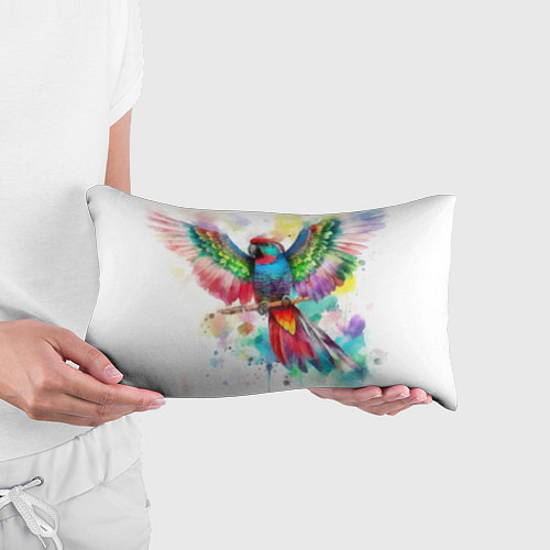 Подушка-антистресс Разноцветный акварельный попугай с расправленными / 3D-принт – фото 3
